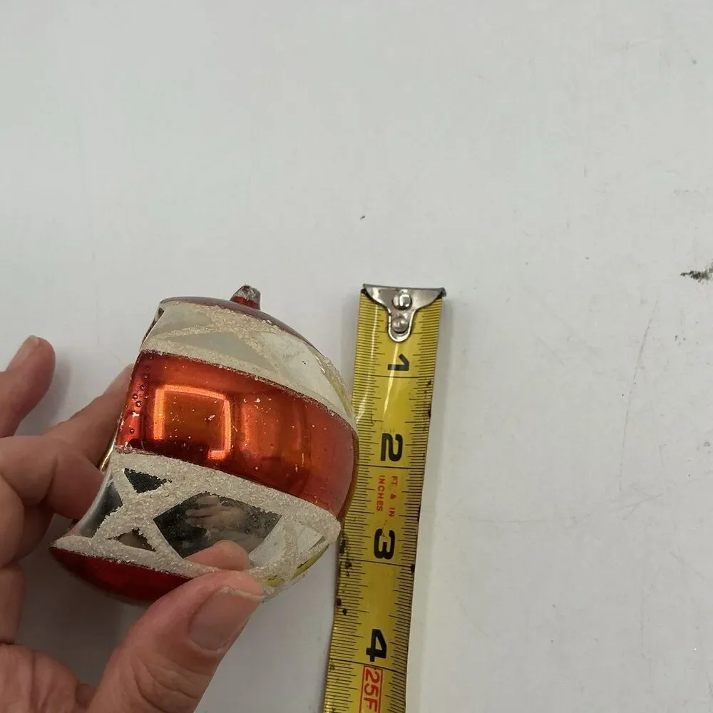 Vintage Mercury Glass Indent Christmas Ornament Red Silver Sugar Glitter AS IS